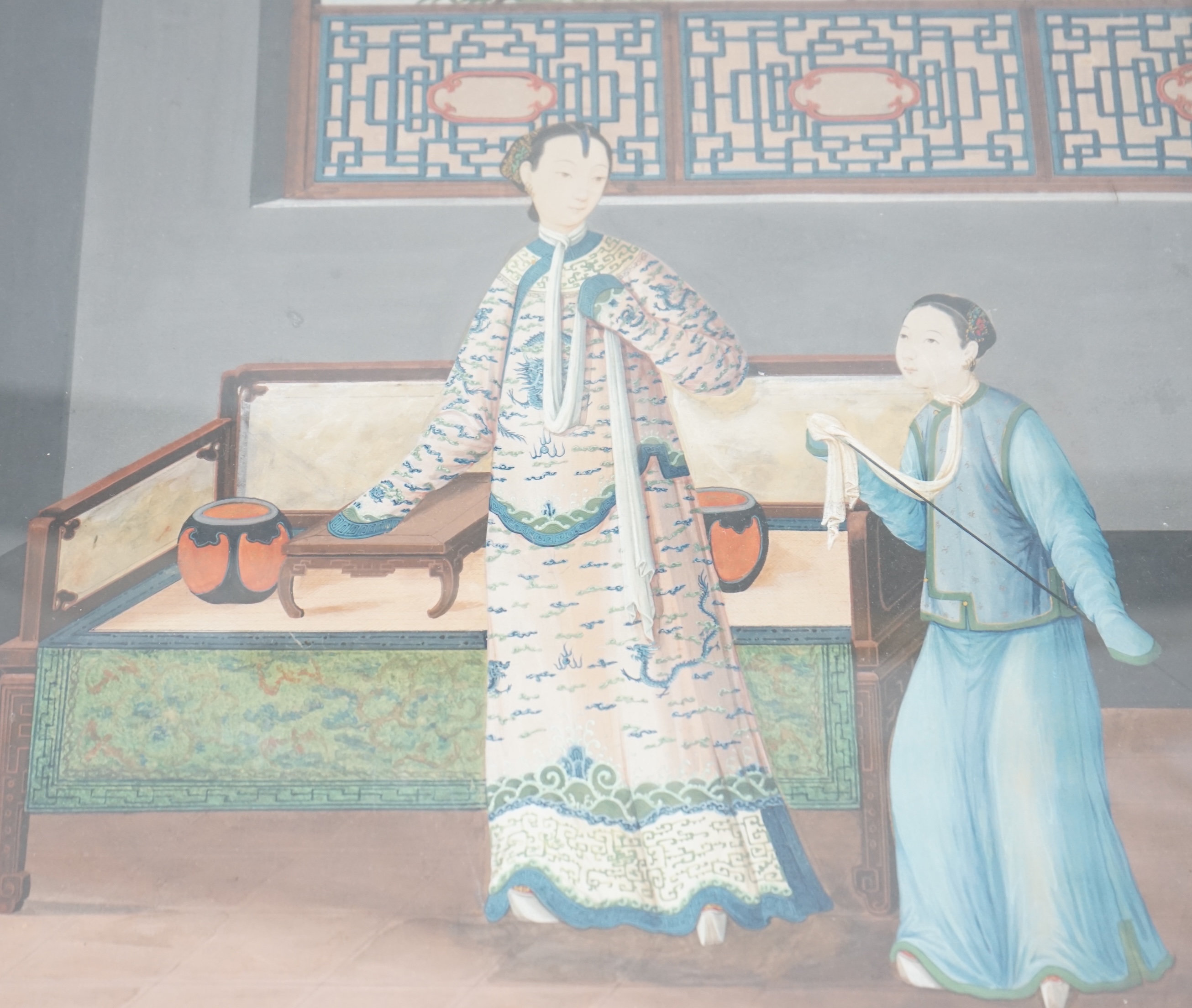 Chinese School, early 19th century, a pair of gouaches, interior scenes